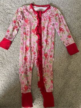 Sweet Pea Pink Strawberry Ruffle Footed One-Piece